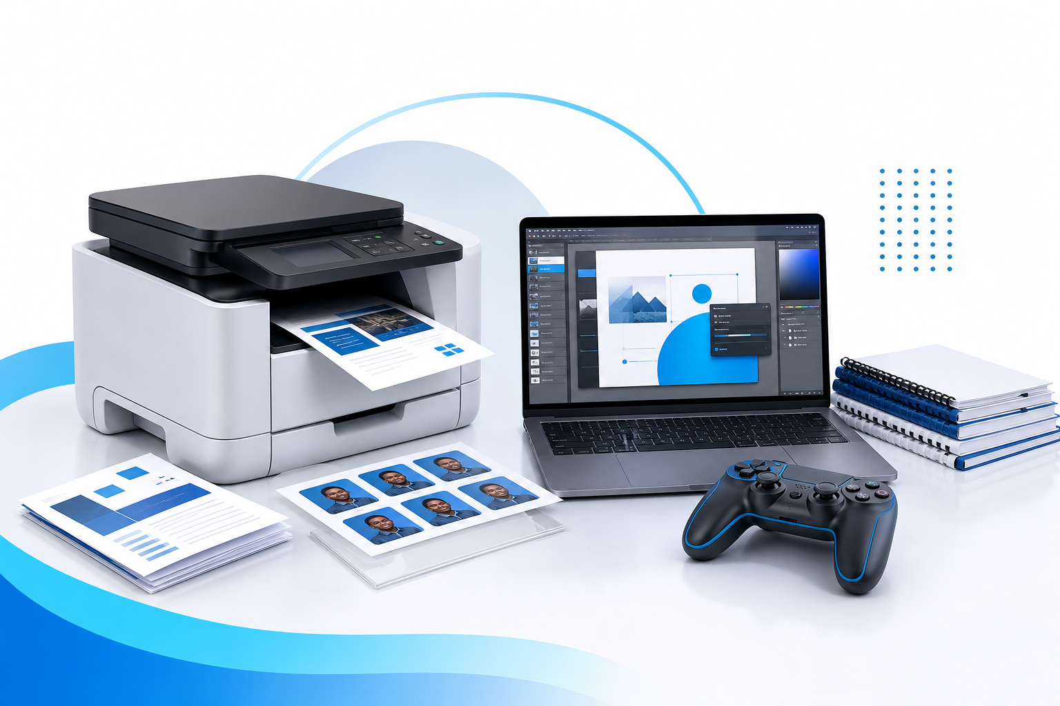 Illustration of Techblast printing, design, document and gaming services